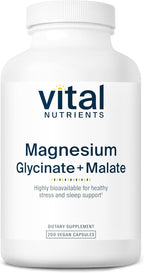 Vital Nutrients Magnesium Glycinate + Malate - 120mg Vegan Magnesium Supplement for Women and Men - Muscle, Heart, Bone Support* - Promotes Relaxation - Gluten, Dairy and Soy Free - 200 Capsules