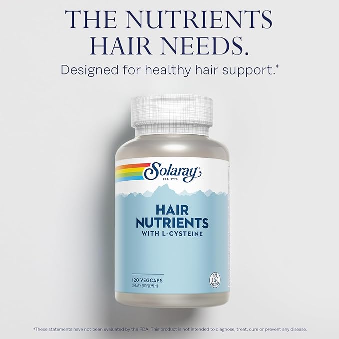 SOLARAY Hair Nutrients Supplement for Women & Men - with Biotin, L-Cysteine Vitamin A, Iron, Zinc, 60 Servings - 120 Veg Caps