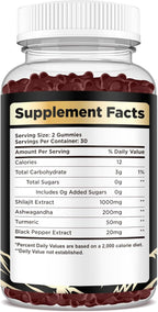 2 Pack Shilajit Gummies 1000mg for Men & Women - Shilajit Gummies with 85+ Trace Minerals, Ashwagandha, Turmeric, Black Pepper - Sugar Free Raspberry Flavor