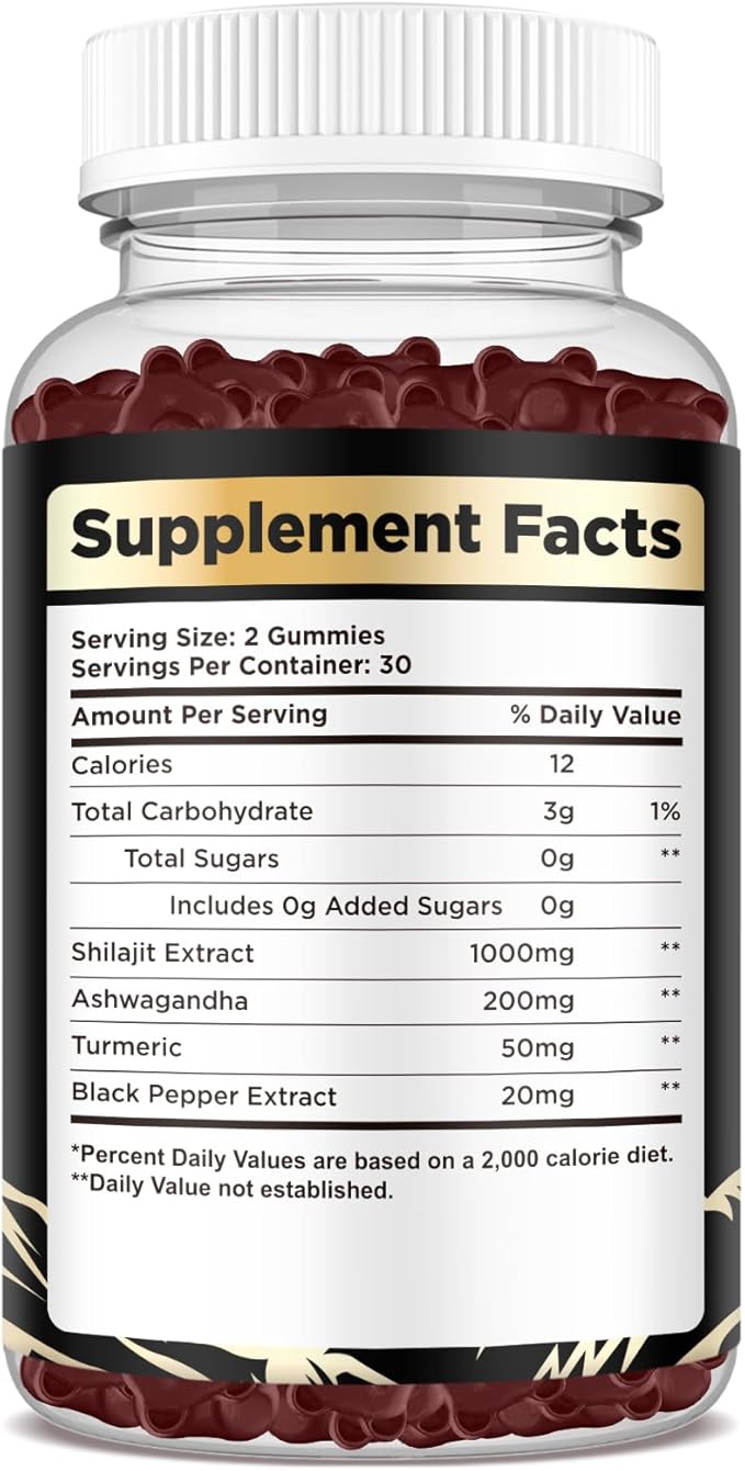 2 Pack Shilajit Gummies 1000mg for Men & Women - Shilajit Gummies with 85+ Trace Minerals, Ashwagandha, Turmeric, Black Pepper - Sugar Free Raspberry Flavor