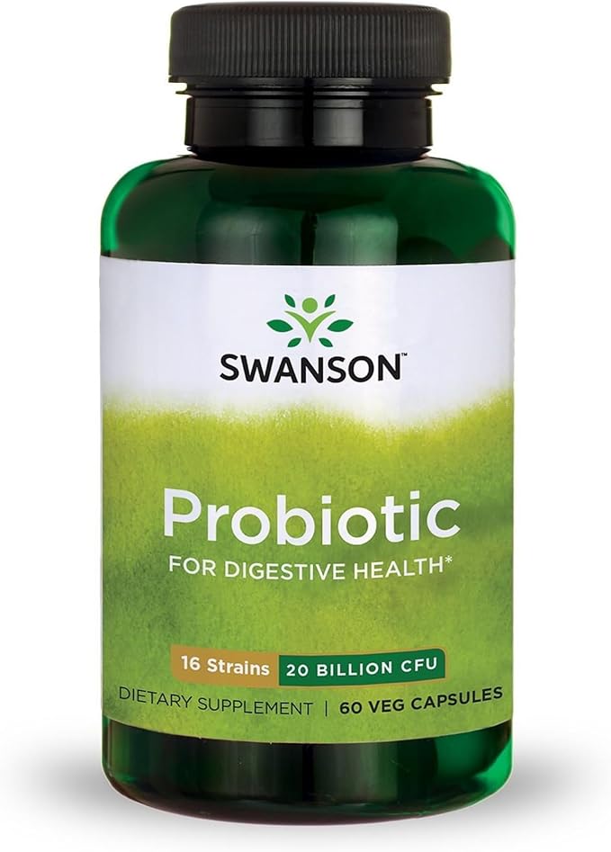 Swanson Probiotic for Digestive Health GI Tract Immune Support Travelers Support 20 Billion CFU with Prebiotic FOS 60 Veggie Capsules (Caps)