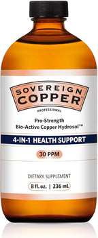 Sovereign Copper Pro-Strength Bio-Active Copper Hydrosol - Bioavailable Liquid Supplement for Adults & Kids w/Silver Hydrosol for Hair, Skin, & Nails, 30ppm - 8 fl oz (237mL)