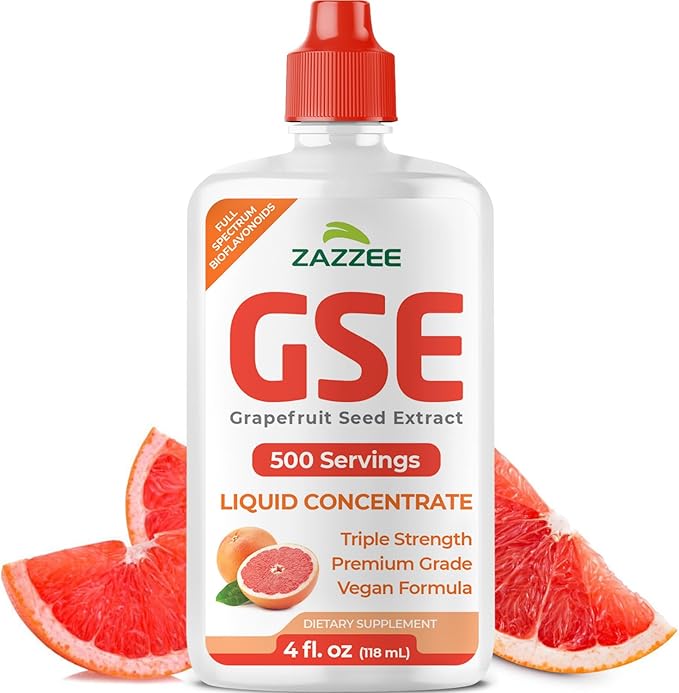 Zazzee GSE, 3X Triple Strength, 4 Ounces, 500 Servings, 300 mg per Serving, Premium Liquid Grapefruit Seed Extract Concentrate with Bioflavonoids, Vegan, Gluten Free, All-Natural, Made in the USA
