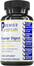 Premier Research Labs Active Digestive Enzymes with Probiotic and Prebiotics - Promotes Full-Spectrum Digestive Support - with Amylase, Protease & Lipase, 60 Plant-Sourced Capsules