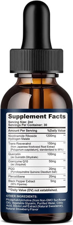 Liposomal NAD Supplement - 1200mg NAD+ Liquid Drops for Women & Men, Nicotinamide Riboside with Resveratrol, PQQ, CoQ10, Quercetin for Anti-Aging, Brain & Cellular Mitochondrial, Strawberry 4 Fl Oz