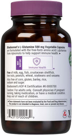 Bluebonnet Nutrition L-Glutamine 500mg, Supports Immune Function*, Nitrogen Transporter*, Soy-Free, Gluten-Free, Non-GMO, Kosher Certified, Vegan, 100 Vegetable Capsules, 100 Servings