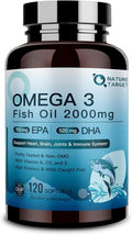 NATURE TARGET Omega 3 Fish Oil 2000mg Softgels with Vitamin D3 & E & A - EPA & DHA- Max-Absorption, Supports Heart, Brain & Immune Health, Non-GMO, 120 Softgels
