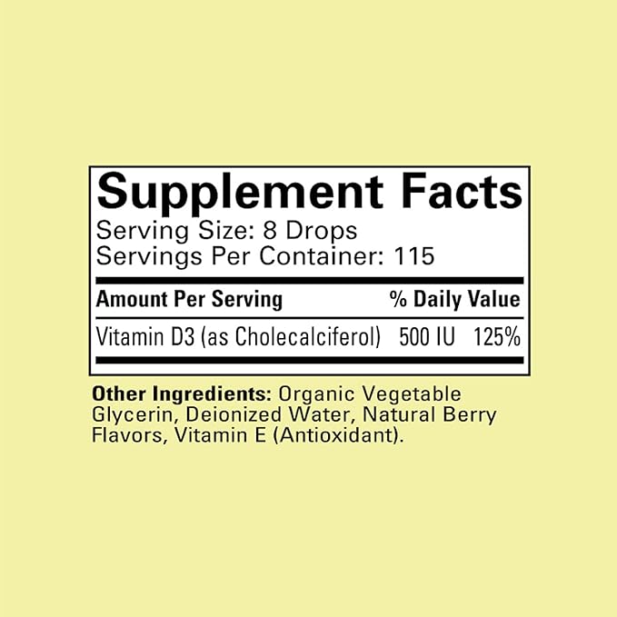 CHILDLIFE ESSENTIALS Vitamin D3 Drops for Kids, Children, & Toddlers - Liquid Vitamin D Drops, 500 IU per Drop, Immune & Bone Health Support, Natural Berry - 1 Fl Oz (Pack of 1)