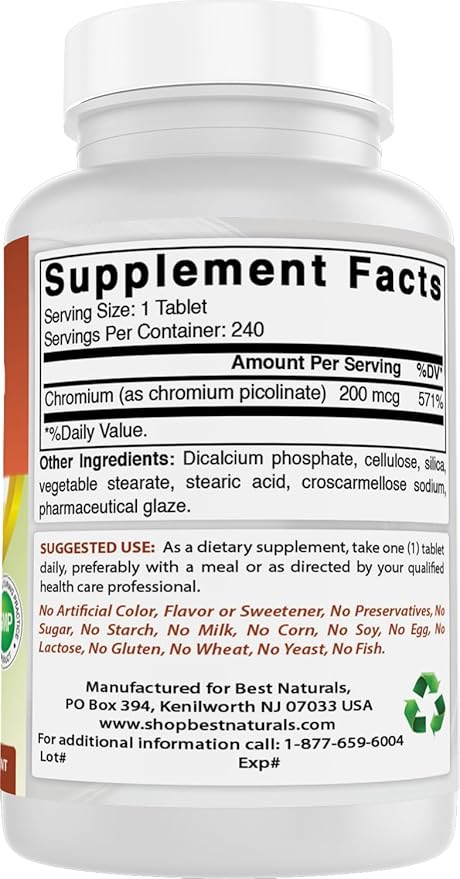 Best Naturals Chromium Picolinate Tablet, 200 mcg, 240 Count (Pack of 2)