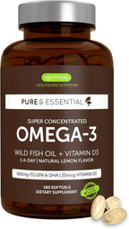 Igennus Advanced rTG Omega-3 IFOS Certified Wild Fish Oil & Vitamin D3, 1-a-Day, Fatty Acids EPA & DHA, Fast-Acting Triglyceride Form, Ultra Pure & Non-GMO, 180 Softgels