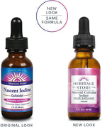 Heritage Store Nascent Colloidal Iodine Drops 246mcg, Liquid Supplement with Nascent Iodine from Atlantic Kelp, Bioavailable, Vegan, Approx. 480 Servings, 1oz