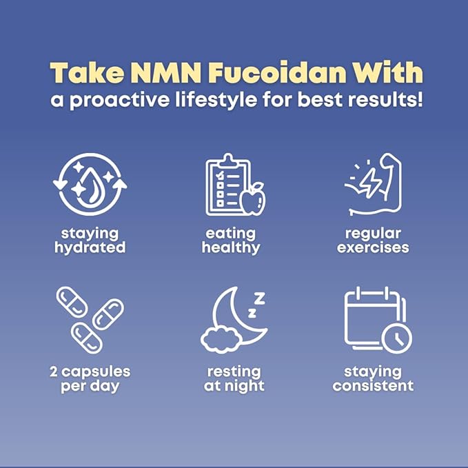 NMN 500mg & Fucoidan with Trans Resveratrol, Liposomal Vitamin C, Chaga, Reishi, Maitake Mushroom Extract - NAD+, Mitochondrial, Healthy Aging Support - 60 Capsules, Non GMO, Gluten Free Supplement