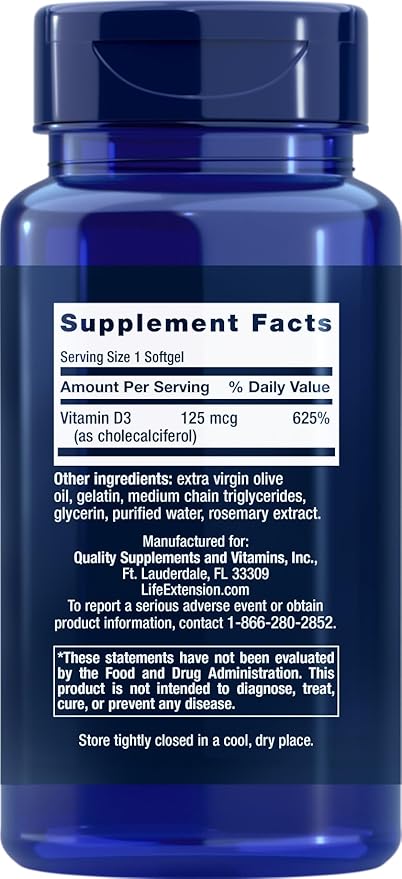 Life Extension Vitamin D3 5000 IU, 120 Softgels (Pack of 2)