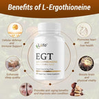 LIIFE L-Ergothioneine Supplement (EGT) 30mg,Compound Antioxidant Supplement (May Support Longevity and Healthy Aging) Promotes Skin Health，60 Capsules，Non-GMO, Gluten Free, Vegan Safe