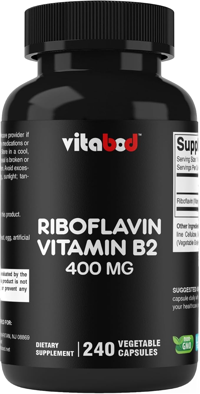 Vitabod Vitamin B2 (Riboflavin) 400 mg 240 Vegetarian Capsules - Support Cellular Energy and Red Blood Cell Production