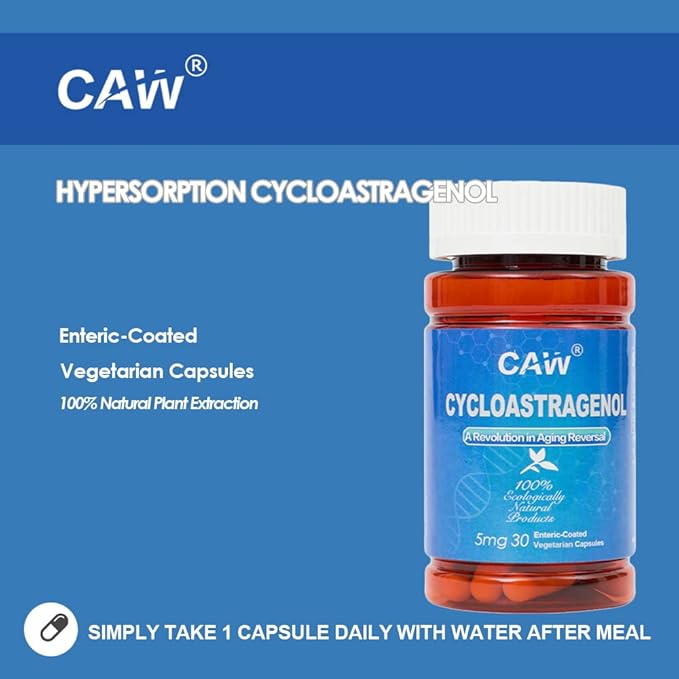 CAW Hypersorption Cycloastragenol 5Mg | Telomere Length Support | DNA Health Immunity Boost Anti-Aging | 30 Enteric-Coated Capsules (3 Bottles)