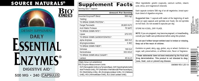 Source Naturals Essential Enzymes Digestive Aid* - 500mg - 240 Capsules