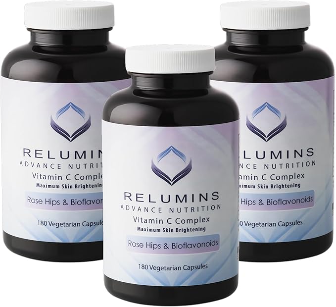 Relumins Advanced Vitamin C Supplement with Rose HIPS - 1000mg of Vitamin C Immune Support & Collagen Production, Made in USA, Ultimate Wellness Gift for Mom, 180 Capsules x 3 Bottles (9-Month Supply)