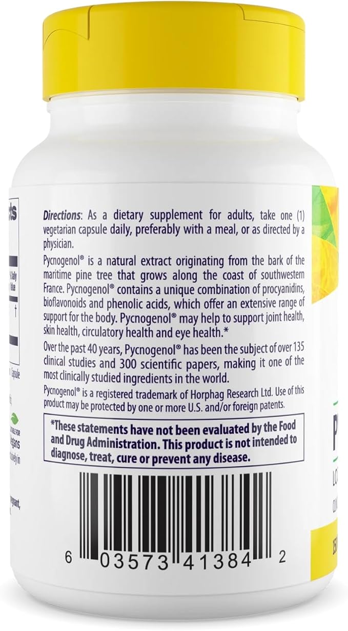 Healthy Origins Pycnogenol 150 mg, 120 Veggie Capsules - 100% Clinically Studied French Maritime Pine Bark Extract - Supports Healthy Heart, Joint Health & Skin Elasticity - 4 Month Supply