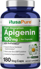 NusaPure Apigenin 100 mg per Capsule 180 Vcaps - Bioperine (Non-GMO, Gluten Free)