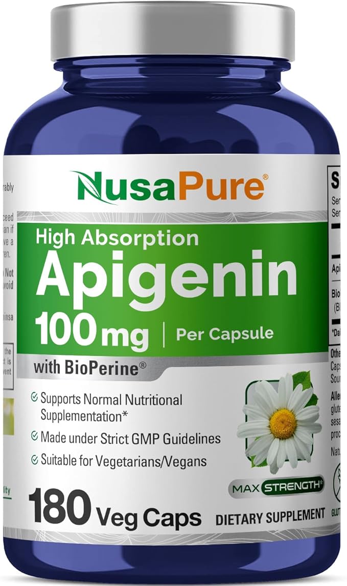 NusaPure Apigenin 100 mg per Capsule 180 Vcaps - Bioperine (Non-GMO, Gluten Free)