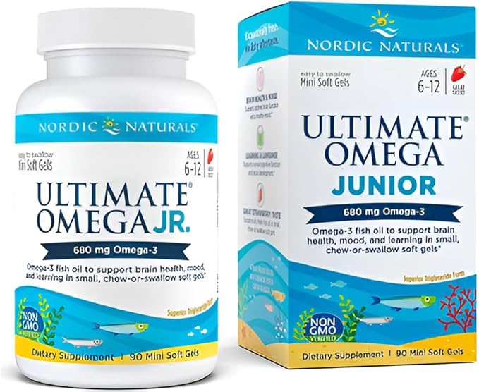 Nordic Naturals Ultimate Omega Jr., Strawberry - 90 Mini Soft Gels - 680 Total Omega-3s with EPA & DHA - Brain Health, Mood, Learning - Non-GMO - 45 Servings