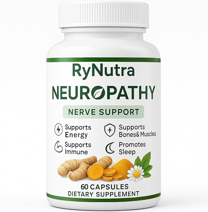 Rynutra Nerve Support Supplement, Capsules for Neuropathy with CoQ10, Turmeric, L-Carnitine, Butcher’s Broom, Alpha Lipoic Acid, Enhance Nerve Calming, Promote Overall Well-Being, 60 Capsules