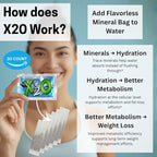 X2O Flavorless Drop-In Mineral Bags for Alkaline & Hydrogen Water – 30 Count | Alkalize Filtered Water | Add 70+ Ionic Trace Minerals for Cellular Hydration, Balanced pH, and Electrolytes