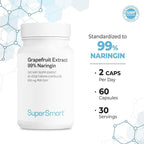 Supersmart - Grapefruit Extract 600mg per Day (99% Naringin) - High Potency GSE Supplement | Non-GMO & Gluten Free - 60 * 3 Vegetarian Capsules