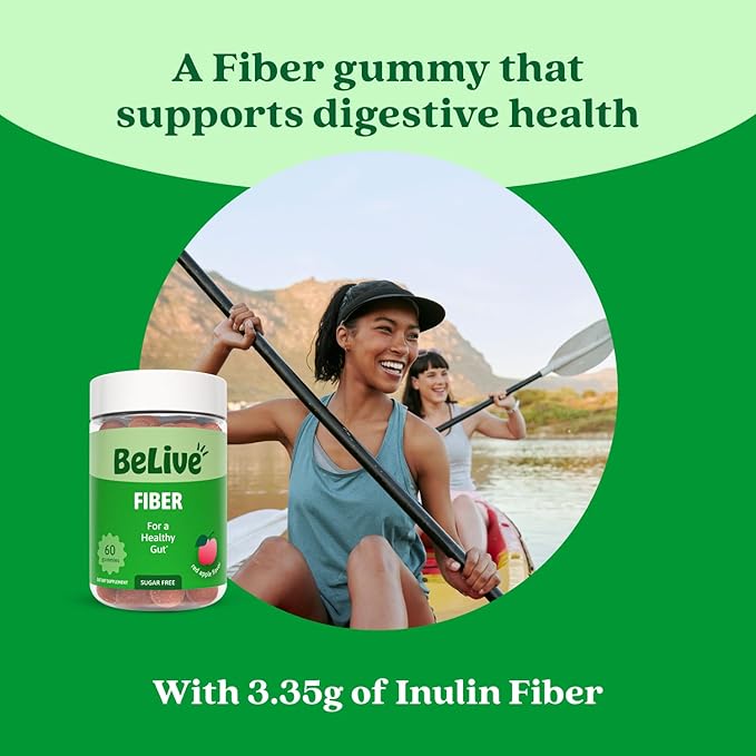 BeLive Fiber Gummies - Prebiotic Fiber Supplement with Chicory Root & Inulin for Digestive Support & Overall Gut Health I Vegan, Sugar Free Gummies for Adults & Children - Apple Flavor | 3-Pack