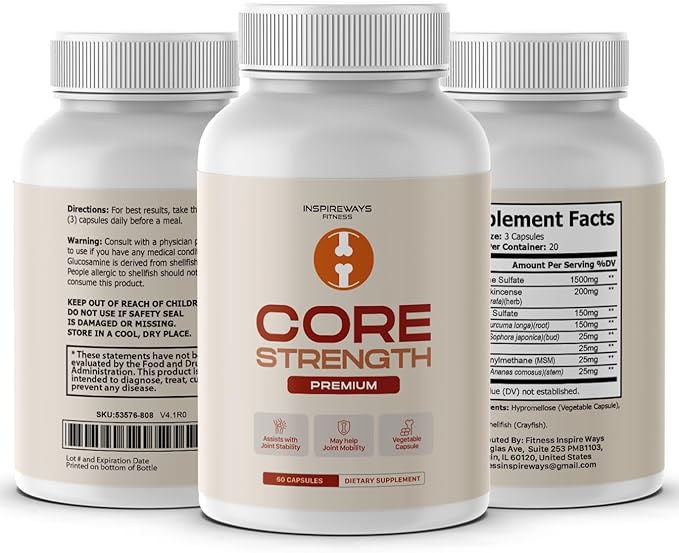 Core Strength Capsules, CoreStrength Premium Quality Supplement Joint Vitamins Support with Advanced Maximum Strength & Wellness Formula for Overall Health (180 Capsules)