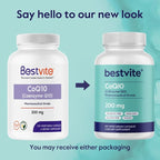 BESTVITE CoQ10 200mg (120 Vegetarian Capsules) Naturally Fermented - No Stearates - Vegan - Gluten Free - Non GMO