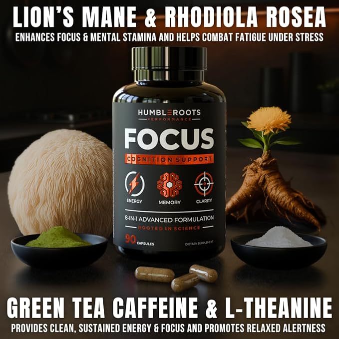 Advanced Focus Supplement Nootropic Brain Supplements for Memory and Focus | Lion's Mane, Caffeine, L-Theanine, and 5 Additional Natural Ingredients to Improve Cognitive Health & Energy (90 Capsules)