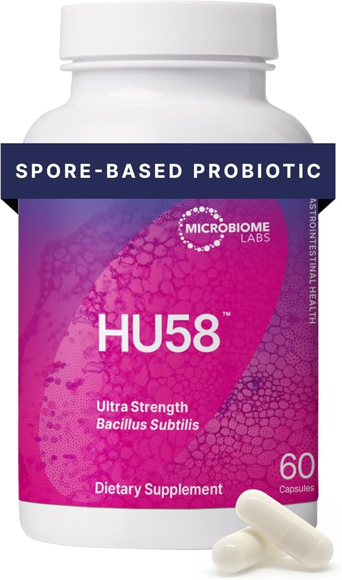 Microbiome Labs HU58 Bacillus Subtilis Probiotics for Women and Men - High Potency Spore Probiotic for Digestive Health & Immune Support - Daily Capsules with 10 Billion CFU (60 Capsules)