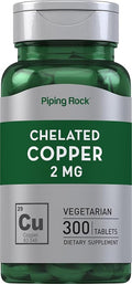 Piping Rock Chelated Copper 2 mg Supplement | 300 Tablets | Vegetarian, Non-GMO, Gluten Free