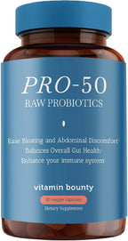 Vitamin Bounty Pro-50 - Probiotics for Women & Men - 50 Billion CFU - 13 Strains Probiotic + Prebiotic - Probiotics for Digestive Health - Delayed Release Capsules - 60 Count