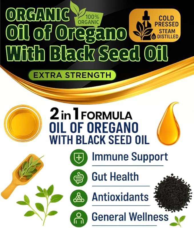 Oil of Oregano with Black Seed Oil - 400 Servings, 2 in 1 Wild Oregano Oil with Black Seed Oil Drops