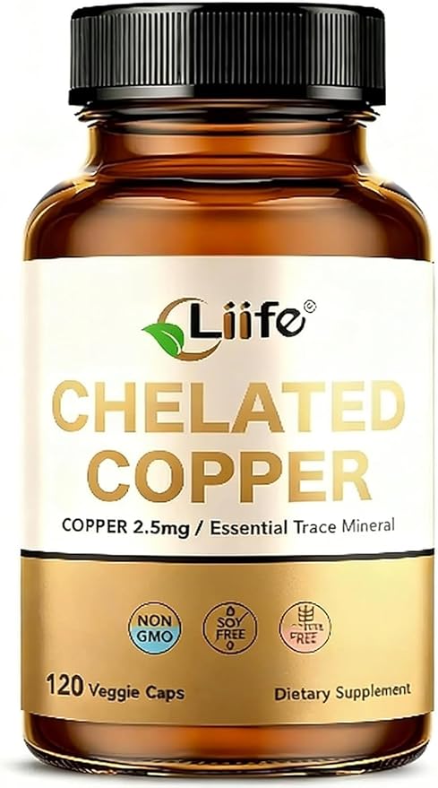 LIIFE Albion Chelated Copper 2.5mg, Copper Supplements, Supporting Red Blood Cells, Collagen, and Energy Production, 120 Veggie Capsules