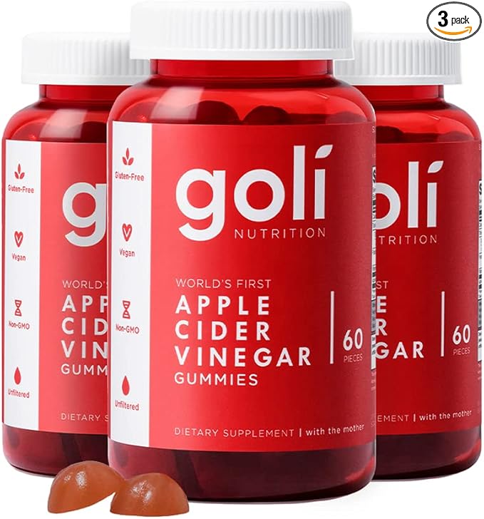 Goli Apple Cider Vinegar Gummies - Worlds First ACV Gummy with Vitamin B12, Beetroot & Pomegranate - Vegan, Non-GMO, Gluten-Free, 180 Count (3 Pack)