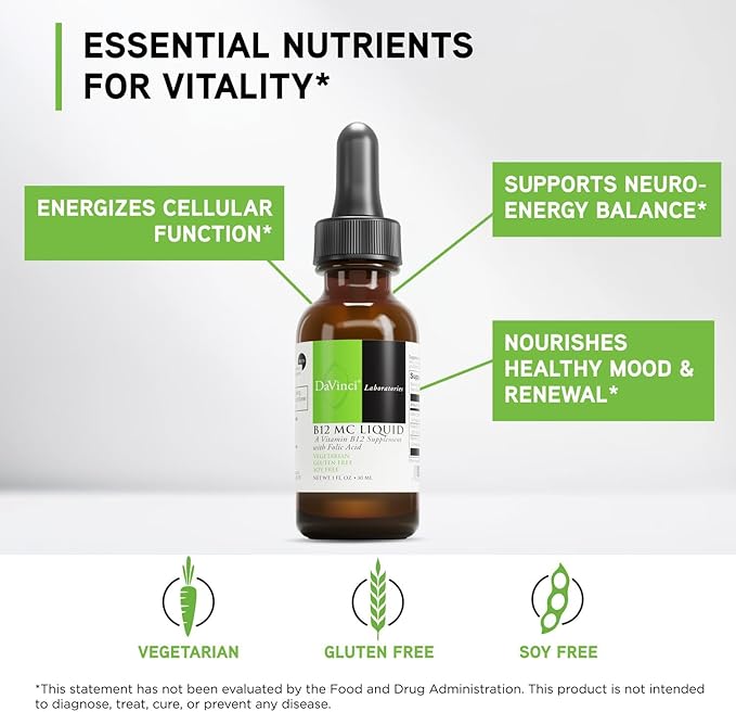 DAVINCI Labs B-12 MC Liquid - Dietary Supplement to Support Cardiovascular Health, Energy and Healthy Blood and Nerve Cells - with Vitamin B6, B12 and Folate - Gluten-Free - Vegetarian - 30 ml