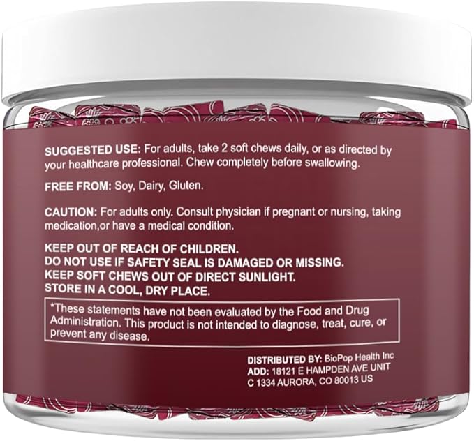 Beetroot Chews, Beet Root Soft Chews with Grape Seed, Pomegranate, Black Pepper, Vitamin C, B12, Nitric Oxide Supplement for Men & Women, Cherry Flavor, Sugar Free, 60 Chews