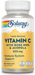 SOLARAY Vitamin C 500mg, Two-Stage Timed Release - Antioxidant and Immune Support Supplement - Vitamin C with Rose Hips and Acerola, Vegan, Gluten Free, 60-Day Guarantee, 100 Servings, 100 VegCaps