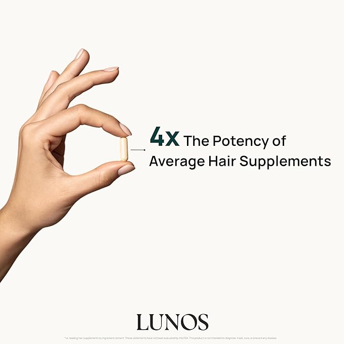 Lunos Grow Hair Growth Supplements - 17 Ingredient Vitamin with Biotin, Saw Palmetto, & Marine Collagen - Hair Growth Products for Women & Men - 1 Month Supply