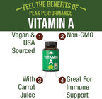 Certified Organic Vitamin A 5000 IU Supplement Capsules - High Potency Vitamins - for Adults, Men, Women, Kids - Made with Carrot Juice - Great for Immune, Skin, Eye Support - Non GMO, Vegan Pills