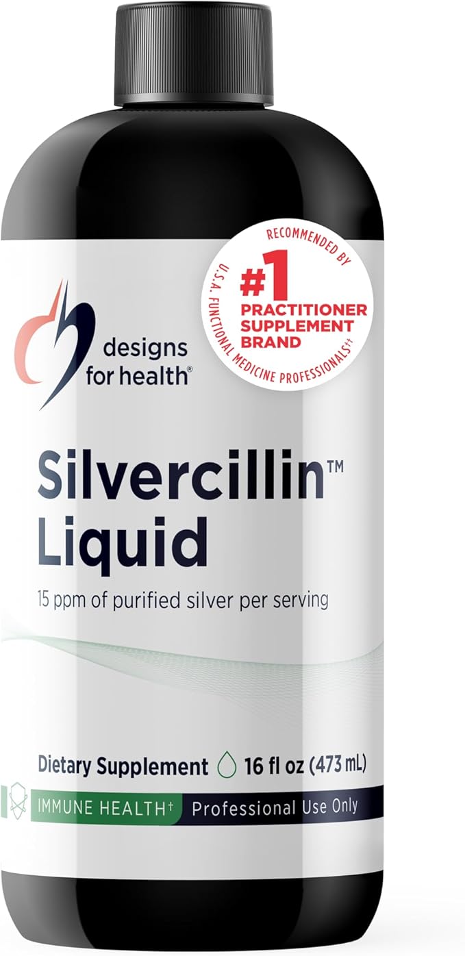 Designs for Health - Silvercillin Liquid, 15ppm Non-Toxic Form of Silver - Non-GMO GI + Immune Support Supplement (95 Servings / 16oz)