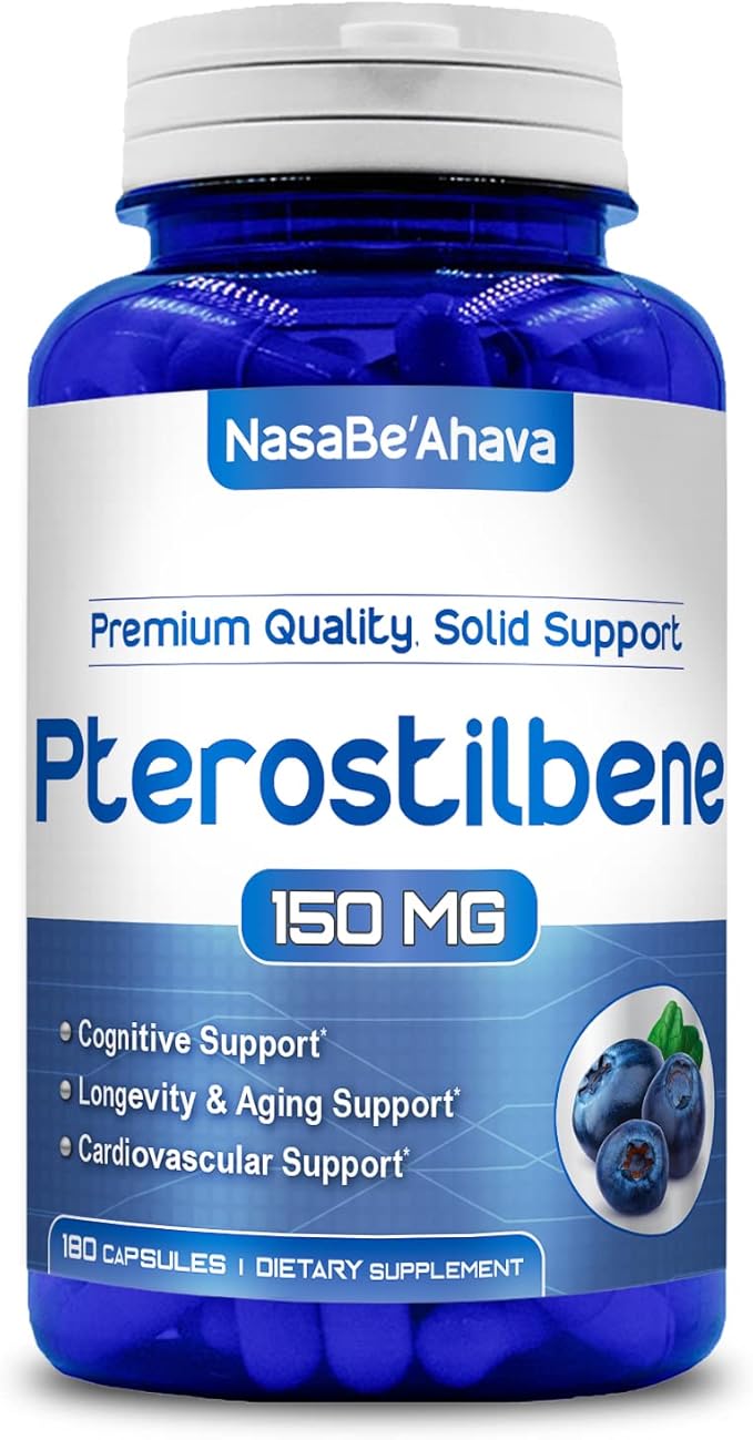 Extra Strength Pterostilbene Supplement | Vegan Friendly 150mg Pterostilbene Capsules | Antioxidant Supplement for Aging Heart Immune and Brain Support | Made in The USA (180 Day Supply)