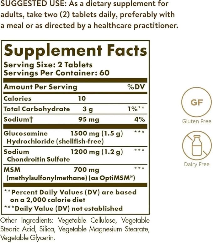 Solgar Triple Strength Glucosamine Chondroitin MSM, 120 Tablets - Promotes Healthy Joints, Supports Comfortable Movement - Shellfish Free - Gluten Free, Dairy Free - 60 Servings
