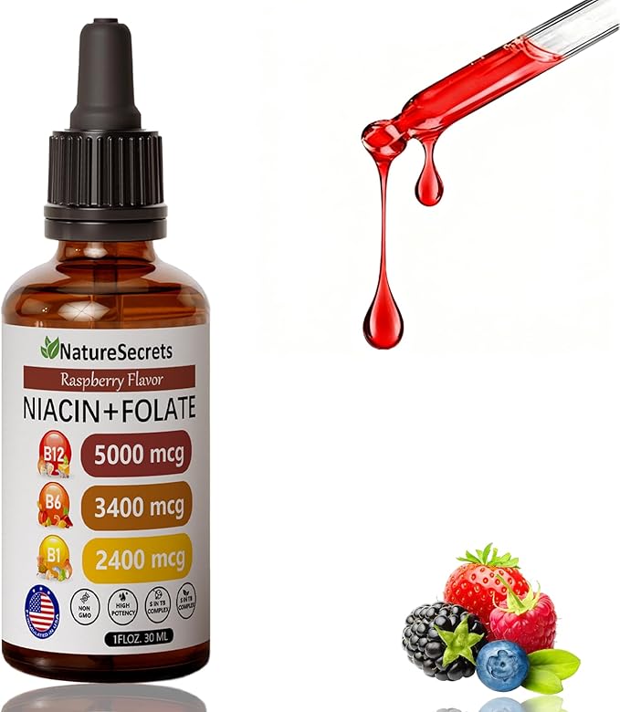 Relify NatureSecrets B12 B6 B1 Liquid Drops - Sublingual B-Complex with B12, B6, B1, Niacin & Folic Acid, Methylcobalamin 5000 Mcg, 27,200 Mcg Total - 2FLOZ (60 ML)(1pc)