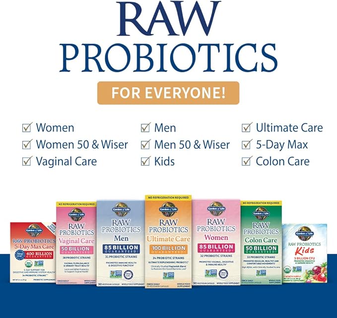 Garden of Life Probiotics for Women and Men - Raw Probiotics Colon Care 50 Billion CFU and Enzymes, Shelf Stable Once Daily Acidophilus Probiotic for Regularity and Immune Health Support, 30 Capsules