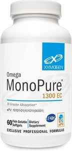 XYMOGEN Omega MonoPure 1300 EC - Heart & Brain Support - DHA & EPA Omega-3 Fish Oil - Monoglyceride High Absorption Softgels - Enteric Coated - 60 Softgels